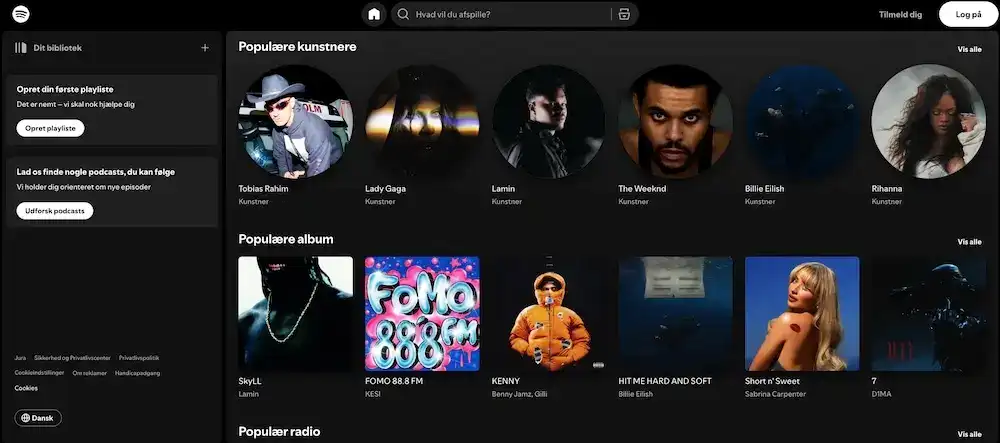 Spotify webpage